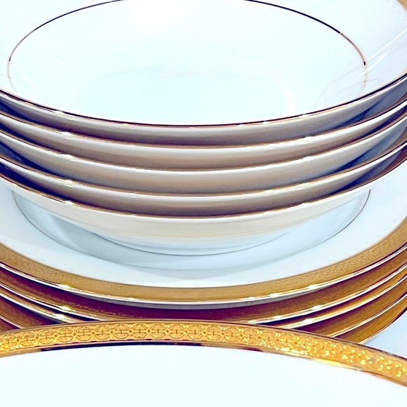15 PC Noritake Metropolitan GOLD 4337  Set Dinnerware Sirilanka GOLD White - Picture 10 of 15